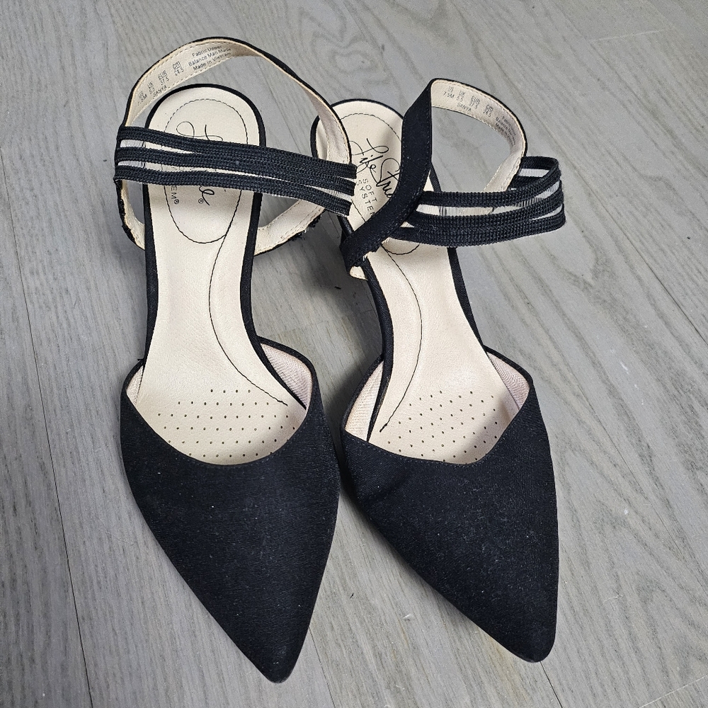 LifeStride Women Sanya Pump Black Size 7.5M Kitten Heels Pointy Toe Slingback